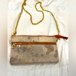 Metallic cowhide crossbody purse